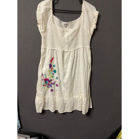 Claudia Richard VTG Ivory Embroidered Dress Women's M Boho Peasant Smocked - Picture 1 of 7